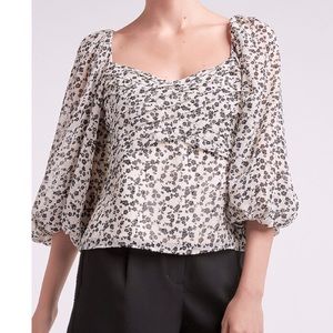 Express Floral Pleated Balloon Sleeve Top